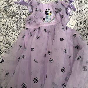 Purple Tulle Dress with Floral Embroidery